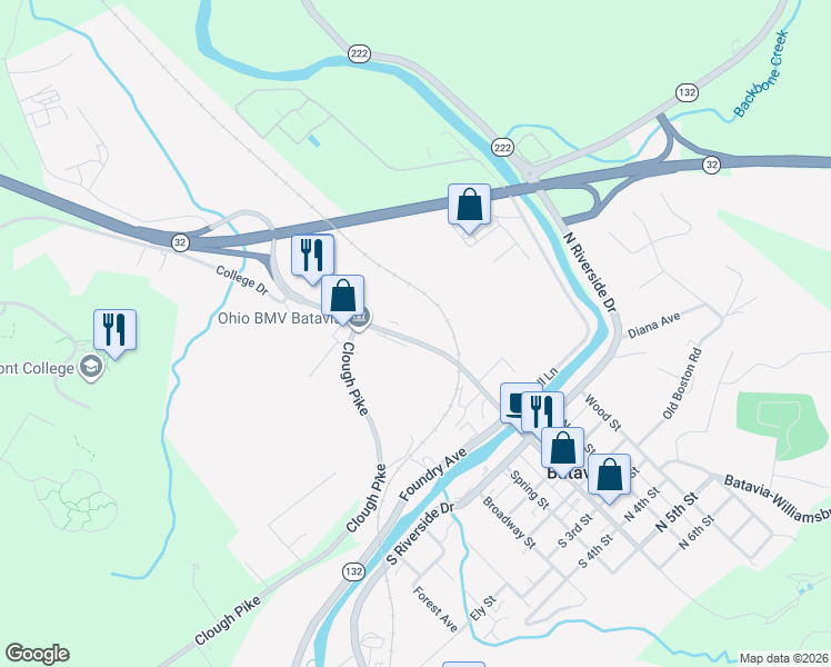 map of restaurants, bars, coffee shops, grocery stores, and more near 300 West Main Street in Batavia