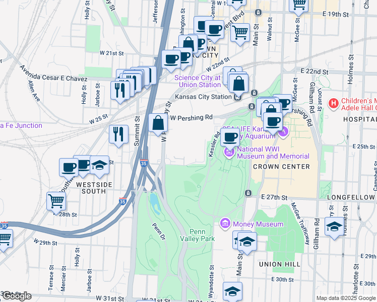 map of restaurants, bars, coffee shops, grocery stores, and more near in Kansas City