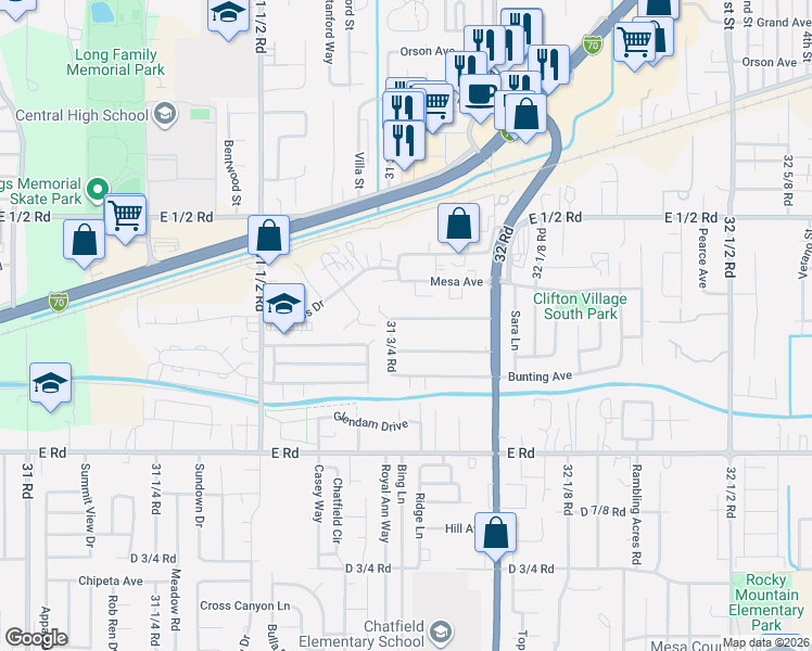 map of restaurants, bars, coffee shops, grocery stores, and more near 526-528 31 3/4 Road in Grand Junction