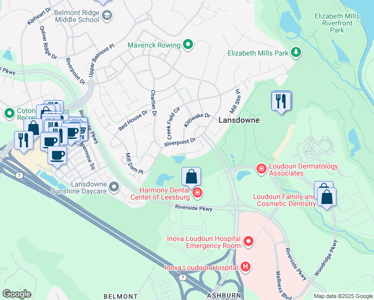 map of restaurants, bars, coffee shops, grocery stores, and more near 43836 Goshen Farm Court in Leesburg