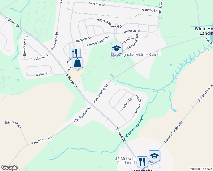 map of restaurants, bars, coffee shops, grocery stores, and more near 200 Plain Dealing Road in Magnolia