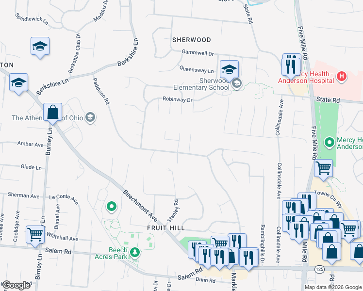 map of restaurants, bars, coffee shops, grocery stores, and more near 1504 Oldbridge Road in Cincinnati