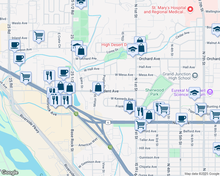 map of restaurants, bars, coffee shops, grocery stores, and more near 368 Independent Avenue in Grand Junction