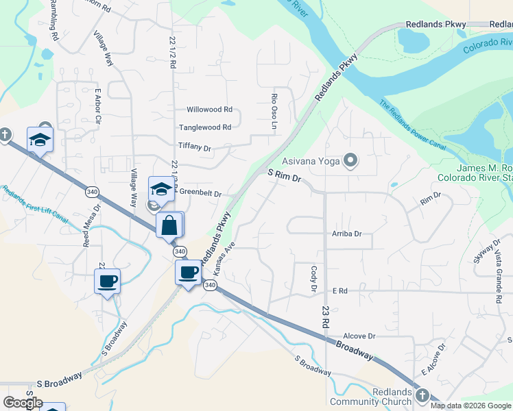 map of restaurants, bars, coffee shops, grocery stores, and more near 528 Kansas Avenue in Grand Junction