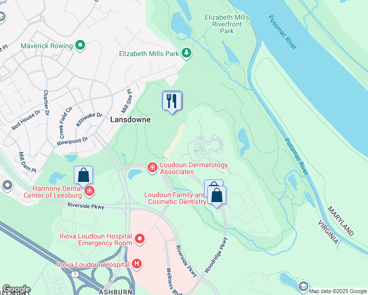 map of restaurants, bars, coffee shops, grocery stores, and more near 19365 Cypress Ridge Terrace in Leesburg