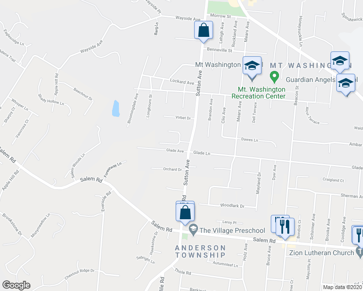 map of restaurants, bars, coffee shops, grocery stores, and more near 1507 Sutton Avenue in Cincinnati