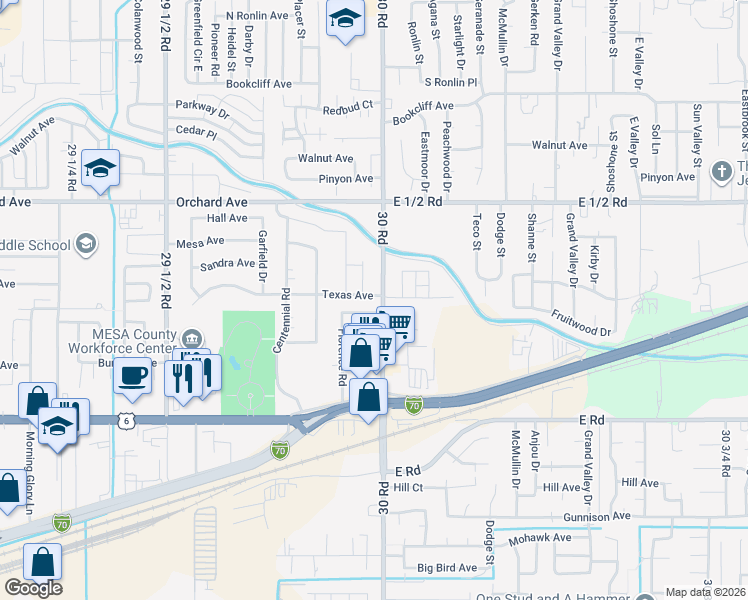 map of restaurants, bars, coffee shops, grocery stores, and more near 524 30 Road in Grand Junction