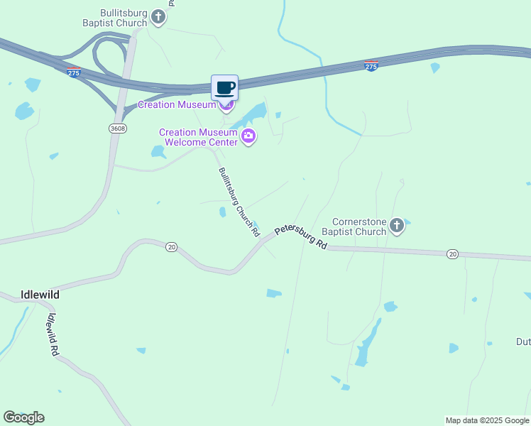 map of restaurants, bars, coffee shops, grocery stores, and more near 4076 Petersburg Road in Burlington