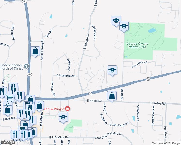 map of restaurants, bars, coffee shops, grocery stores, and more near 1835 Devonshire Place in Independence