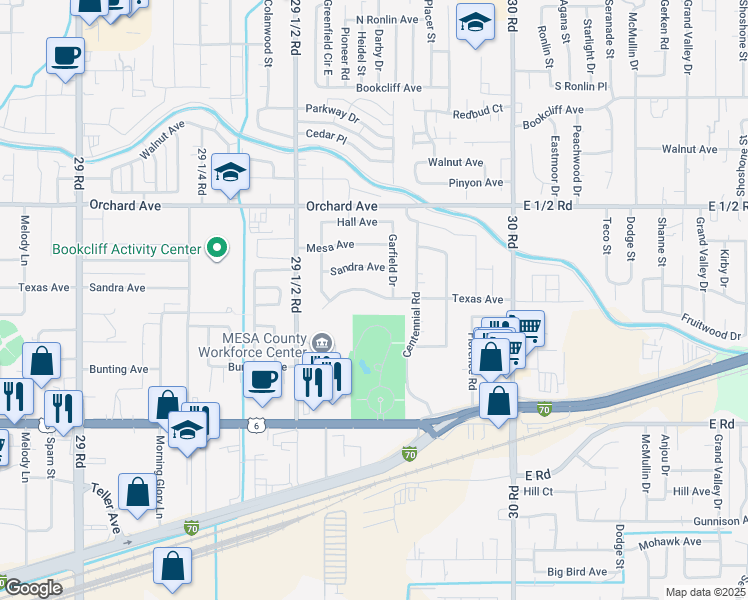 map of restaurants, bars, coffee shops, grocery stores, and more near 2967 Texas Avenue in Grand Junction