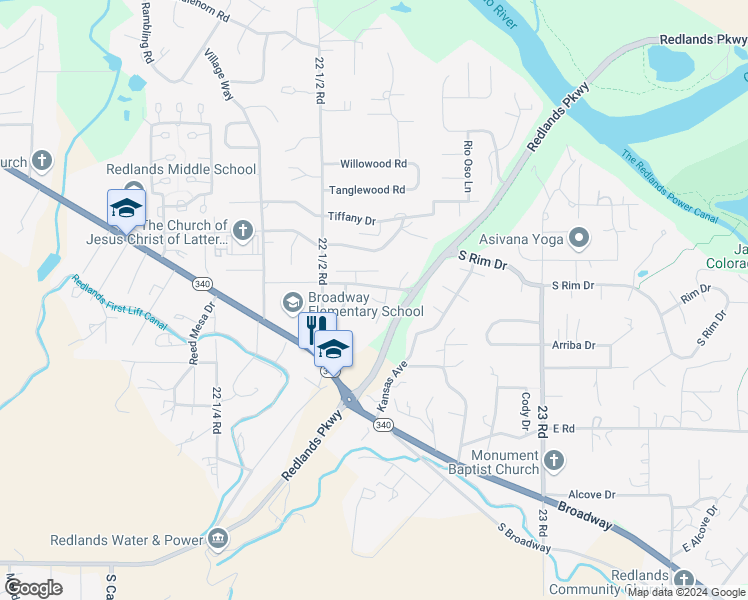 map of restaurants, bars, coffee shops, grocery stores, and more near 2558 Kelby Court in Grand Junction