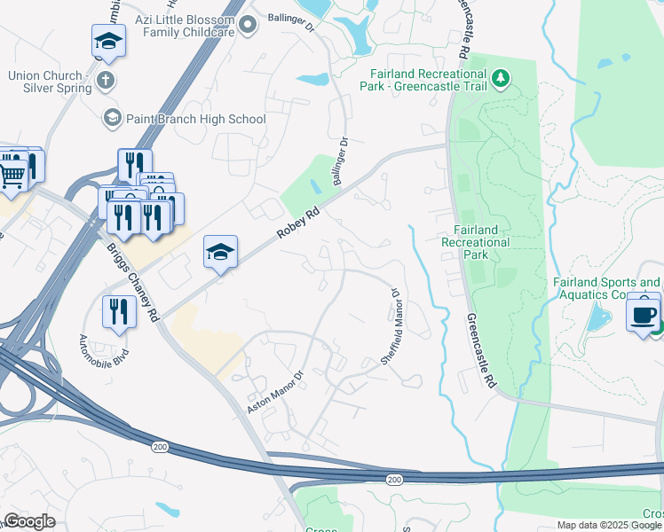 map of restaurants, bars, coffee shops, grocery stores, and more near 3317 Sir Thomas Drive in Silver Spring