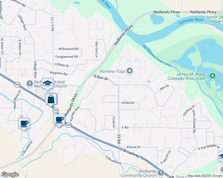 map of restaurants, bars, coffee shops, grocery stores, and more near 2296 North Arriba Circle in Grand Junction