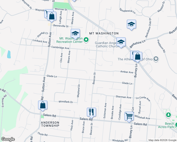 map of restaurants, bars, coffee shops, grocery stores, and more near 6317 Dawes Lane in Cincinnati