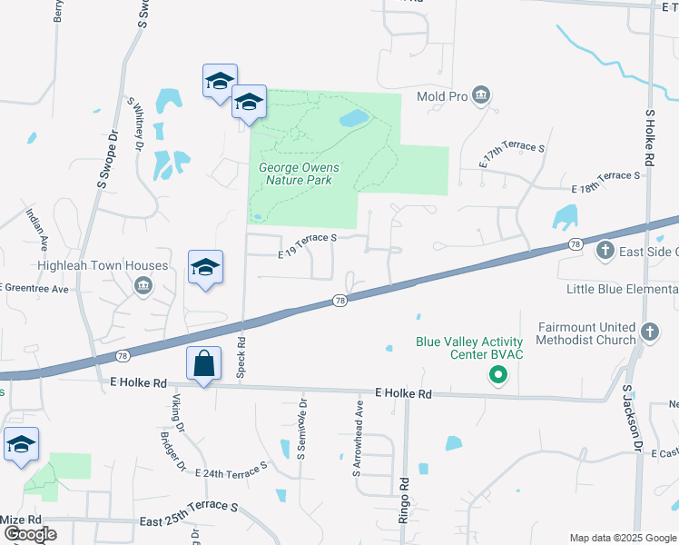 map of restaurants, bars, coffee shops, grocery stores, and more near 1929 South Elizabeth Avenue in Independence