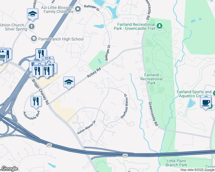 map of restaurants, bars, coffee shops, grocery stores, and more near 3307 Sir Thomas Drive in Silver Spring