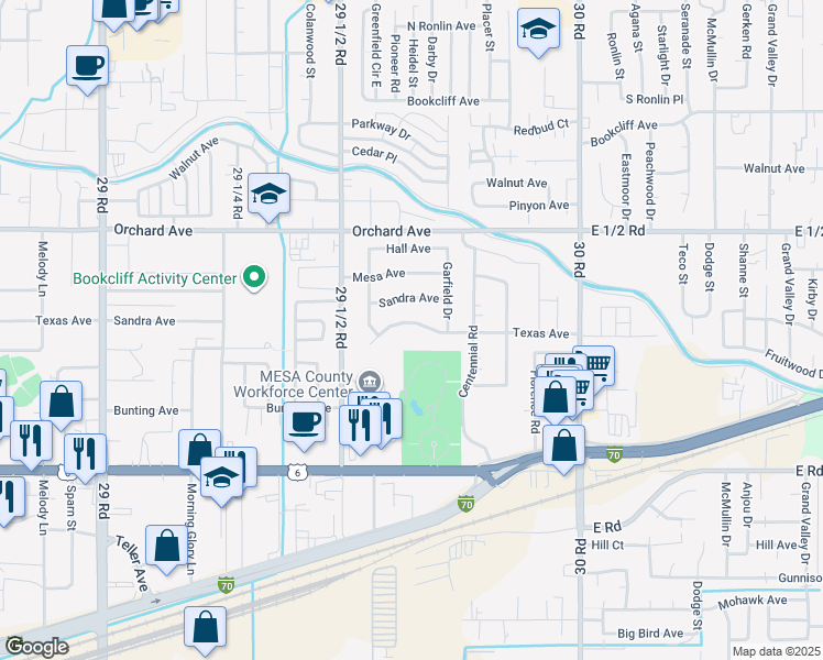 map of restaurants, bars, coffee shops, grocery stores, and more near 2967 Texas Avenue in Grand Junction