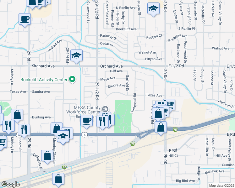 map of restaurants, bars, coffee shops, grocery stores, and more near 2967 Texas Avenue in Grand Junction