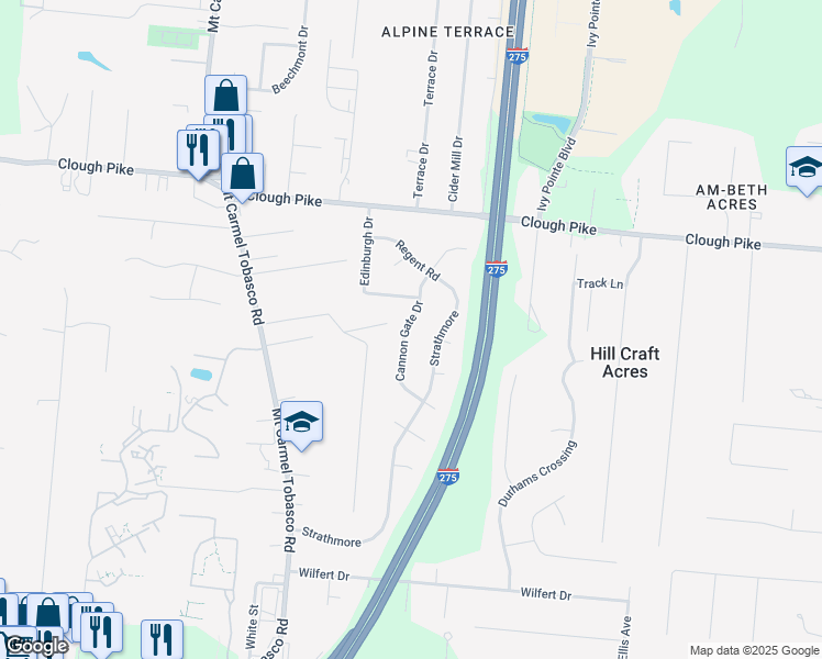 map of restaurants, bars, coffee shops, grocery stores, and more near 4181 Cannon Gate Drive in Cincinnati