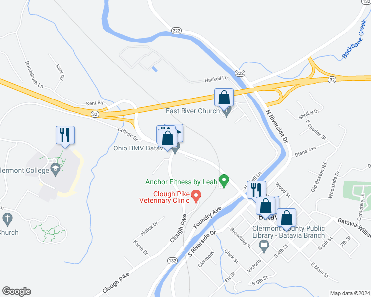 map of restaurants, bars, coffee shops, grocery stores, and more near 488 West Main Street in Batavia