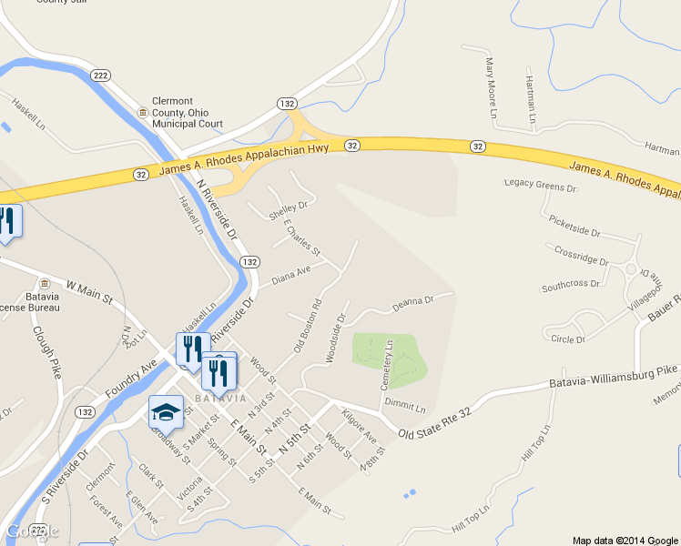 map of restaurants, bars, coffee shops, grocery stores, and more near 499 Old Boston Road in Batavia