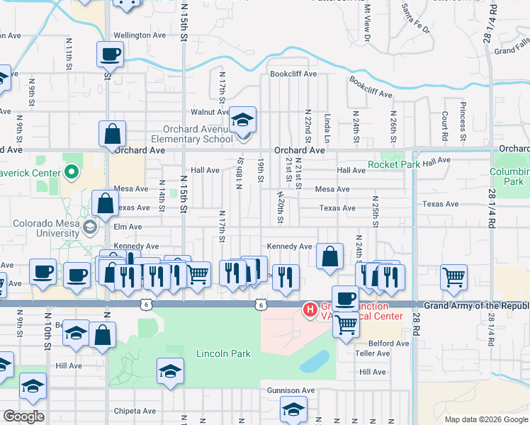 map of restaurants, bars, coffee shops, grocery stores, and more near 1530 19th Street in Grand Junction