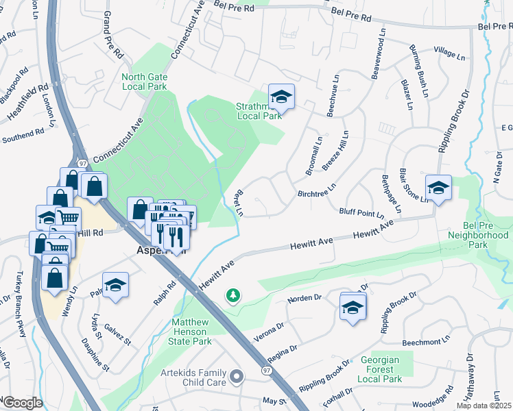 map of restaurants, bars, coffee shops, grocery stores, and more near 13704 Beret Place in Silver Spring