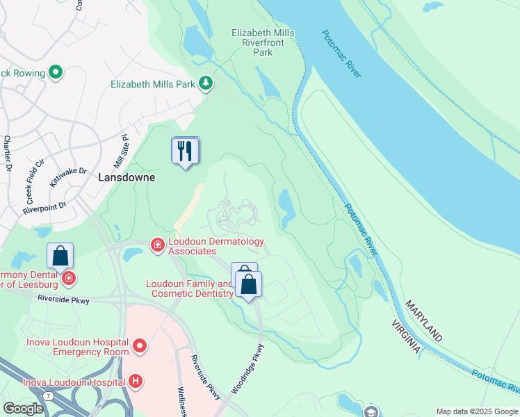 map of restaurants, bars, coffee shops, grocery stores, and more near 19360 Magnolia Grove Square in Leesburg