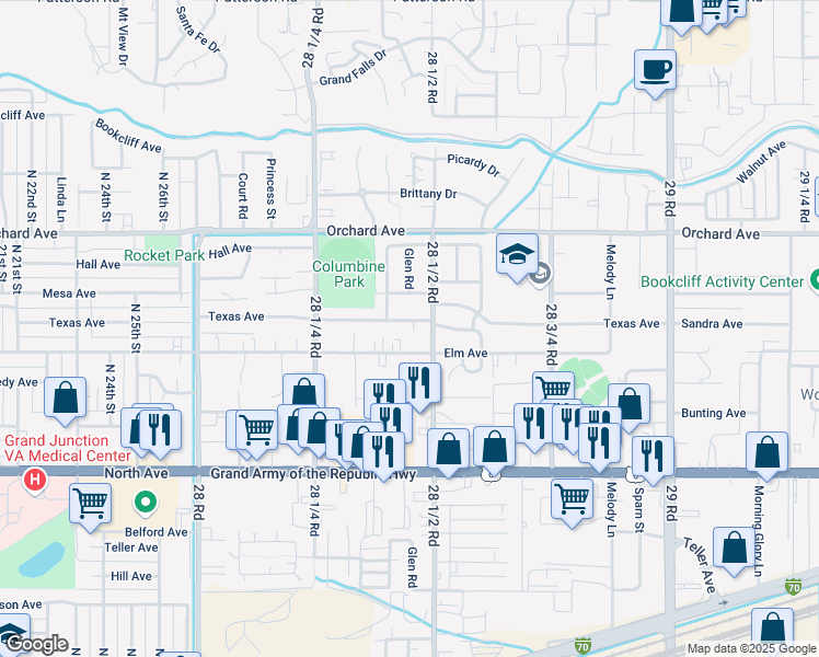 map of restaurants, bars, coffee shops, grocery stores, and more near in Grand Junction