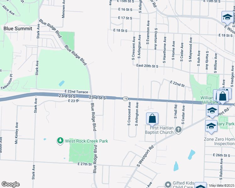 map of restaurants, bars, coffee shops, grocery stores, and more near 9417 23rd Street South in Independence