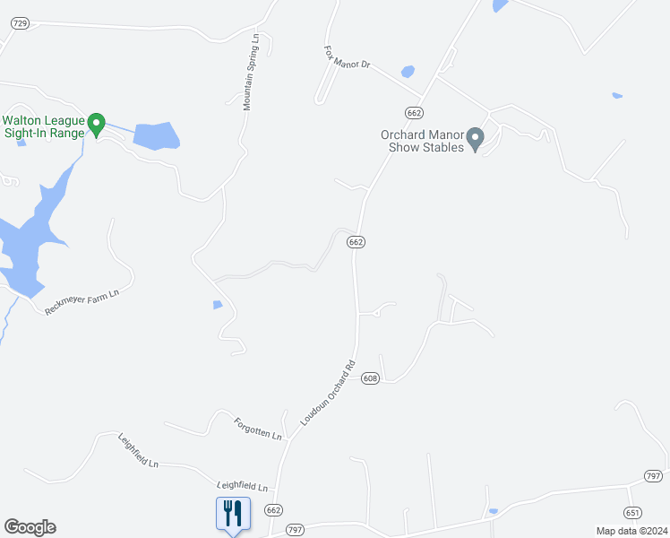 map of restaurants, bars, coffee shops, grocery stores, and more near 19389 Loudoun Orchard Road in Leesburg