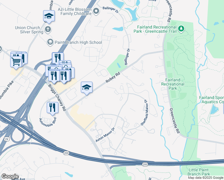 map of restaurants, bars, coffee shops, grocery stores, and more near 3309 Sir Thomas Drive in Silver Spring