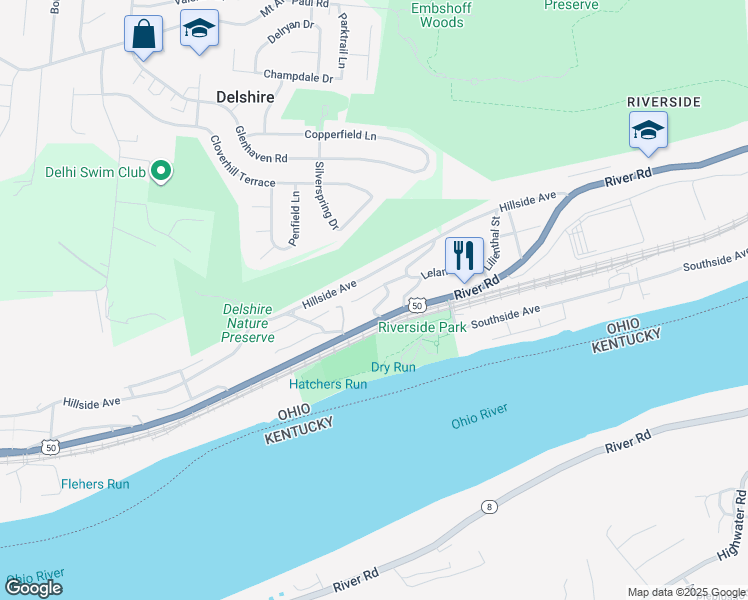 map of restaurants, bars, coffee shops, grocery stores, and more near 3530 Akron Avenue in Cincinnati