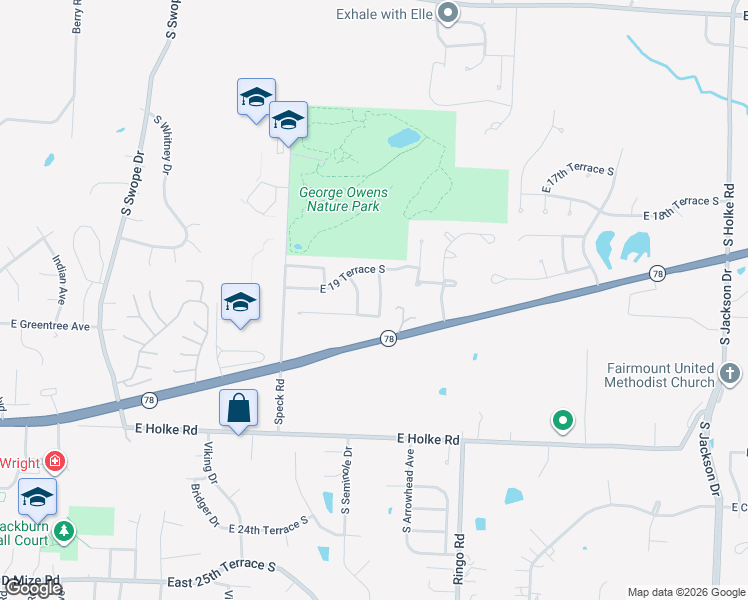 map of restaurants, bars, coffee shops, grocery stores, and more near 1926 South Elizabeth Avenue in Independence