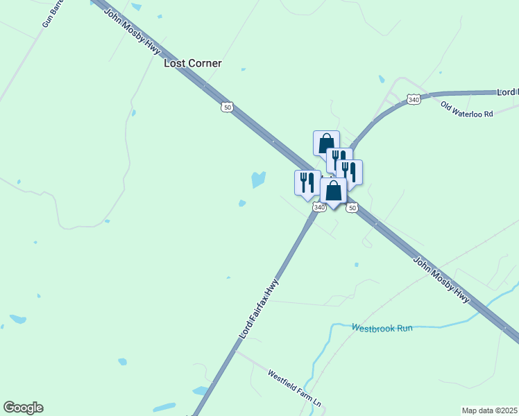 map of restaurants, bars, coffee shops, grocery stores, and more near 1621 John Mosby Highway in Paris
