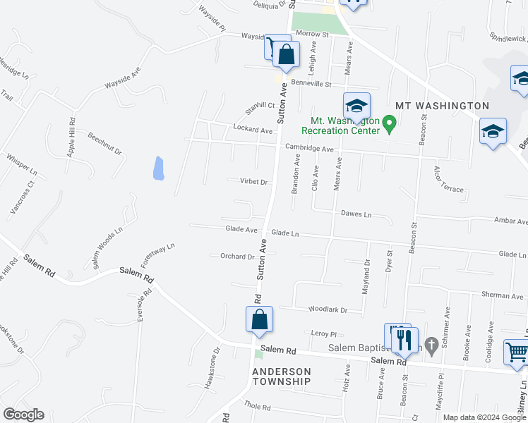 map of restaurants, bars, coffee shops, grocery stores, and more near 1525 Sutton Avenue in Cincinnati
