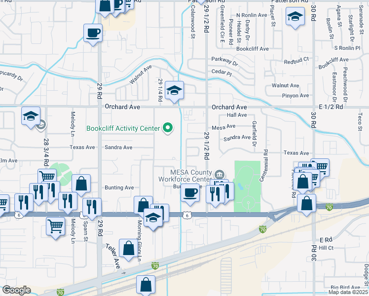 map of restaurants, bars, coffee shops, grocery stores, and more near 537 29 3/8 Road in Grand Junction