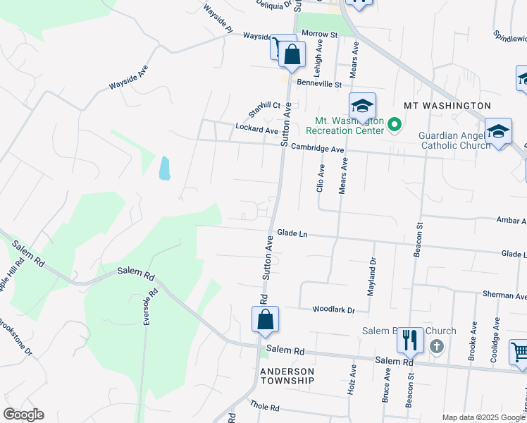 map of restaurants, bars, coffee shops, grocery stores, and more near 6047 Virbet Drive in Cincinnati