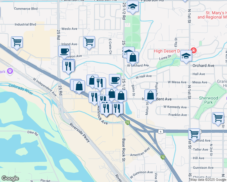map of restaurants, bars, coffee shops, grocery stores, and more near 1048 Independent Ave in Grand Junction
