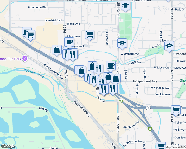 map of restaurants, bars, coffee shops, grocery stores, and more near in Grand Junction