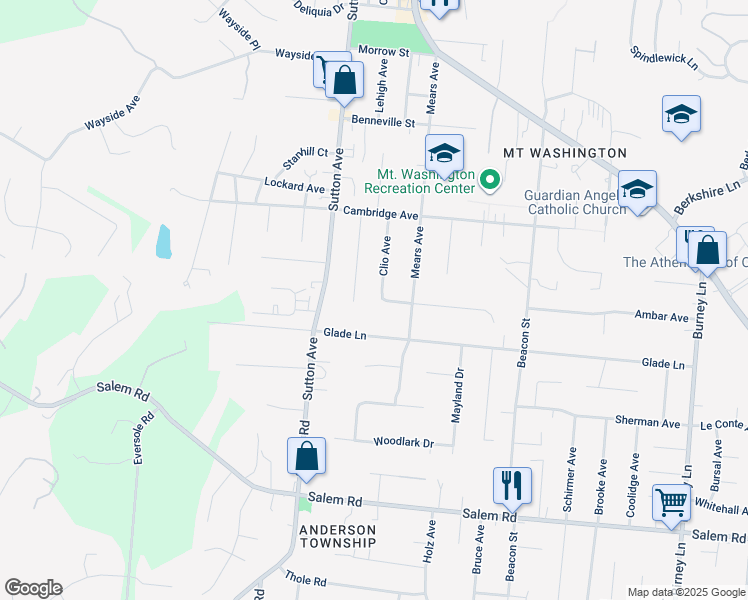map of restaurants, bars, coffee shops, grocery stores, and more near 1605 Clio Avenue in Cincinnati