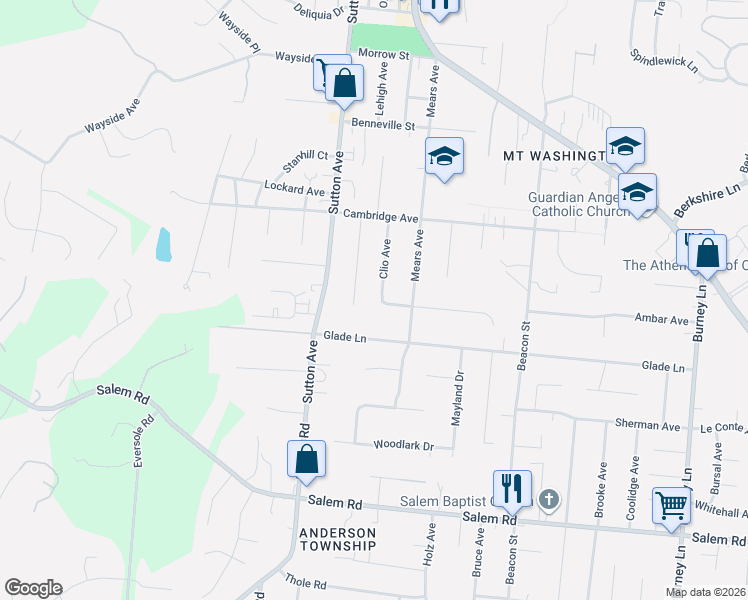 map of restaurants, bars, coffee shops, grocery stores, and more near 1605 Clio Avenue in Cincinnati