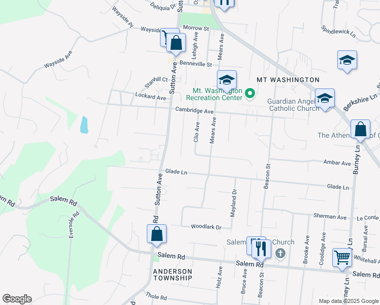 map of restaurants, bars, coffee shops, grocery stores, and more near 1597 Clio Avenue in Cincinnati