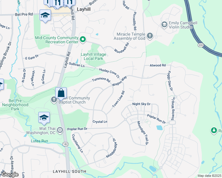 map of restaurants, bars, coffee shops, grocery stores, and more near 13708 Turnmore Road in Silver Spring
