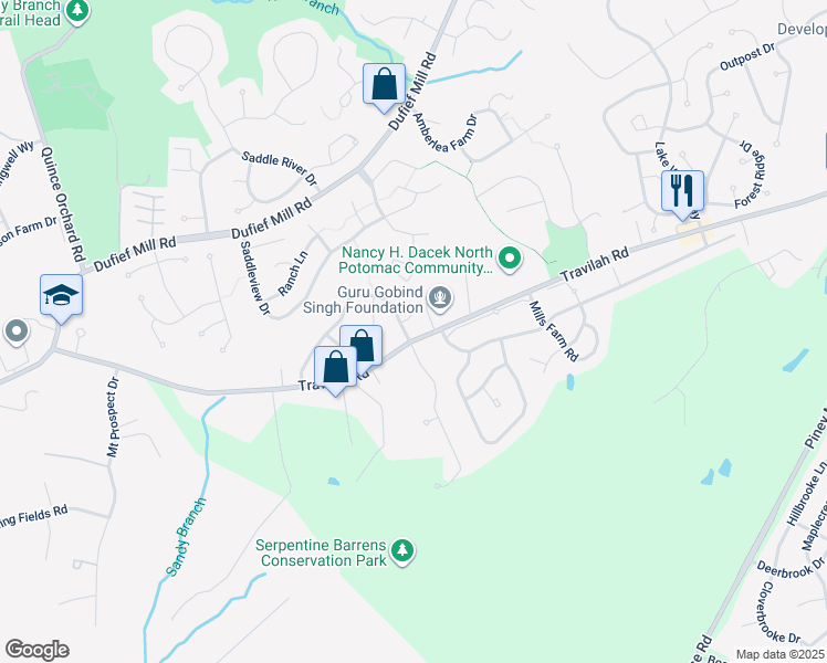 map of restaurants, bars, coffee shops, grocery stores, and more near 14040 Natia Manor Drive in North Potomac