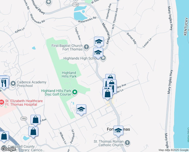 map of restaurants, bars, coffee shops, grocery stores, and more near 303 North Fort Thomas Avenue in Fort Thomas