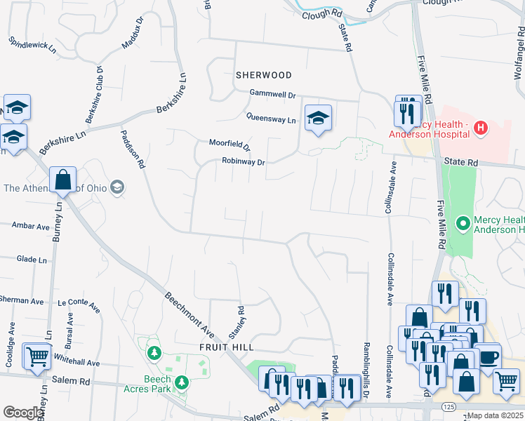 map of restaurants, bars, coffee shops, grocery stores, and more near 1548 Paddison Trails Drive in Cincinnati