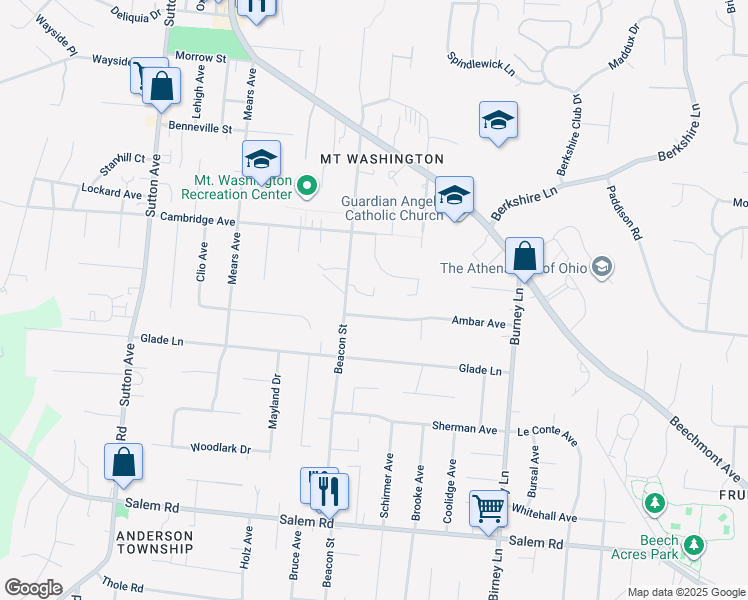 map of restaurants, bars, coffee shops, grocery stores, and more near 1612 Beacon Street in Cincinnati