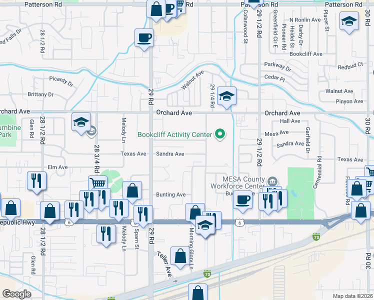 map of restaurants, bars, coffee shops, grocery stores, and more near 2915 1/2 Formay Avenue in Grand Junction