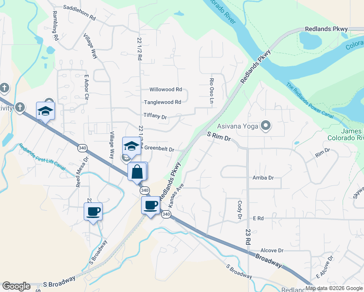 map of restaurants, bars, coffee shops, grocery stores, and more near 534 Park Ridge Court in Grand Junction